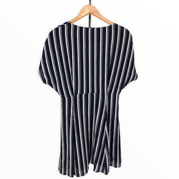 BP Navy White Striped Button Front Gathered Sleeve Mini Dress size Small - Picture 8 of 11